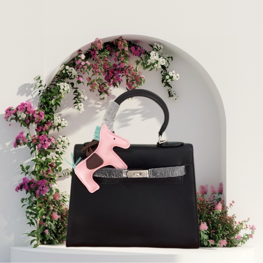 Elegant Black Leather Satchel Crossbody Handbag With Pony,Lock/Key,Scarf 26CM